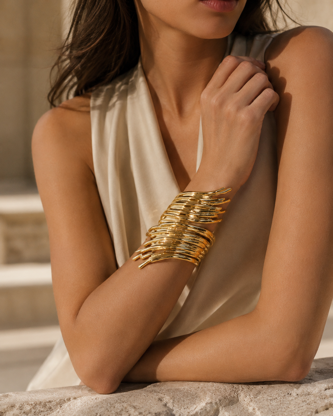 Ornella | Abstract Cuff Bracelet with Ripple Detail