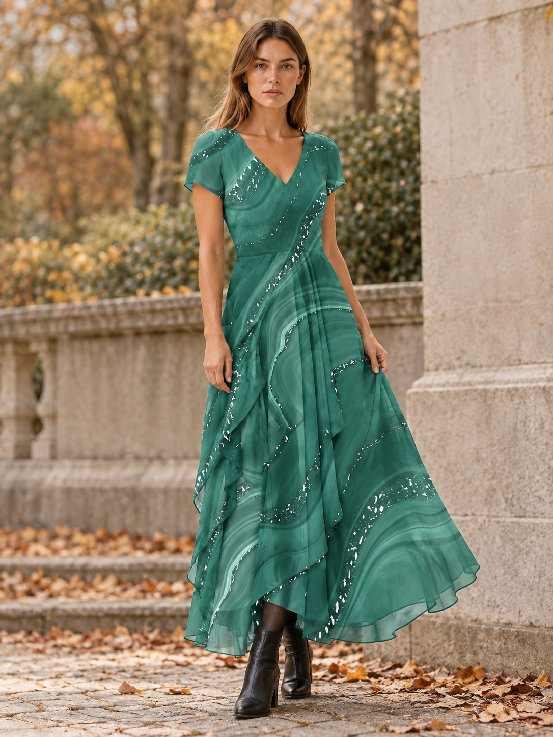 Osyla | Women's Chiffon Midi Dress Wedding Guest