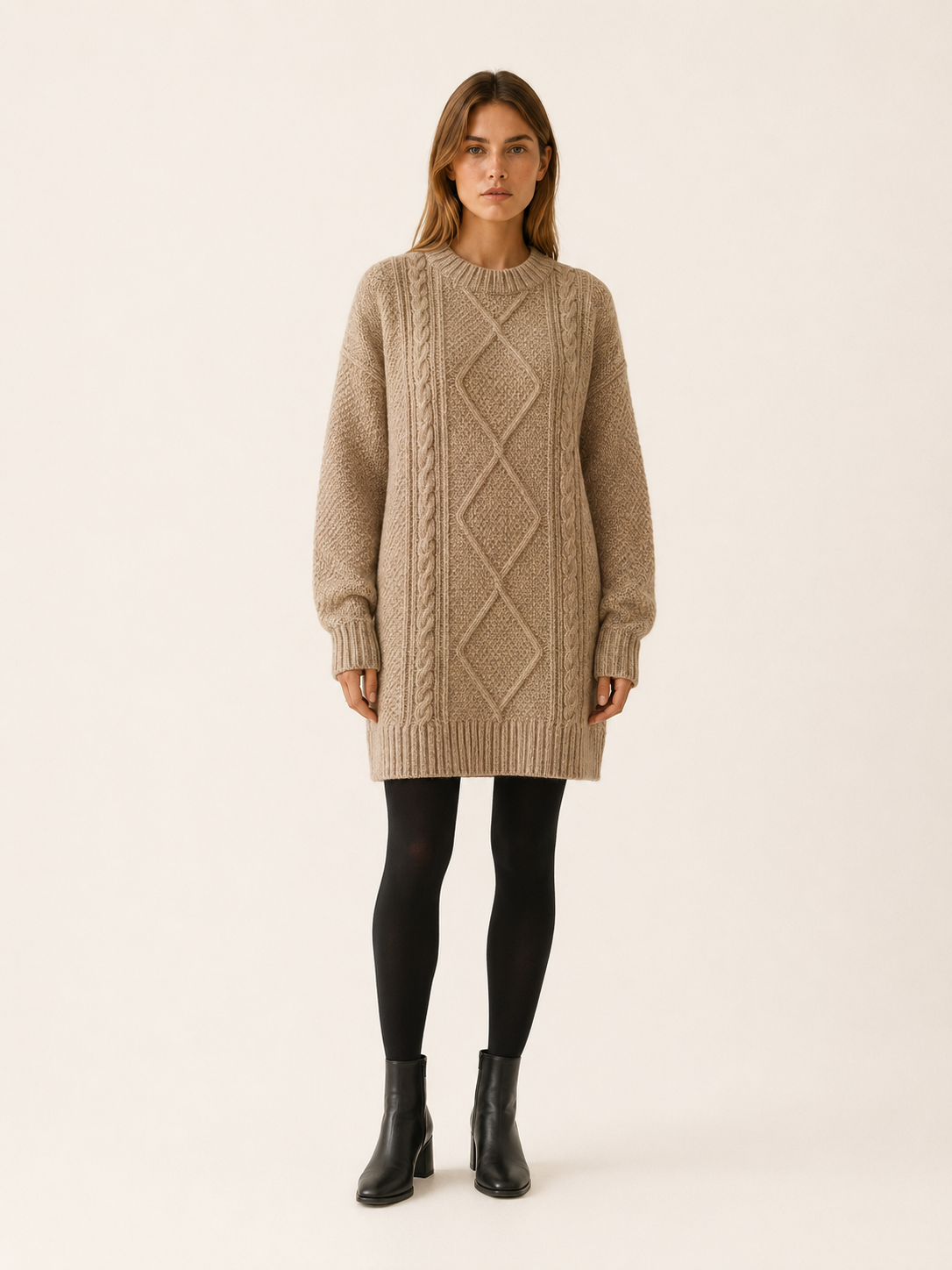 Ottilie | Sweater Dress with Round Neck and Textured Detail