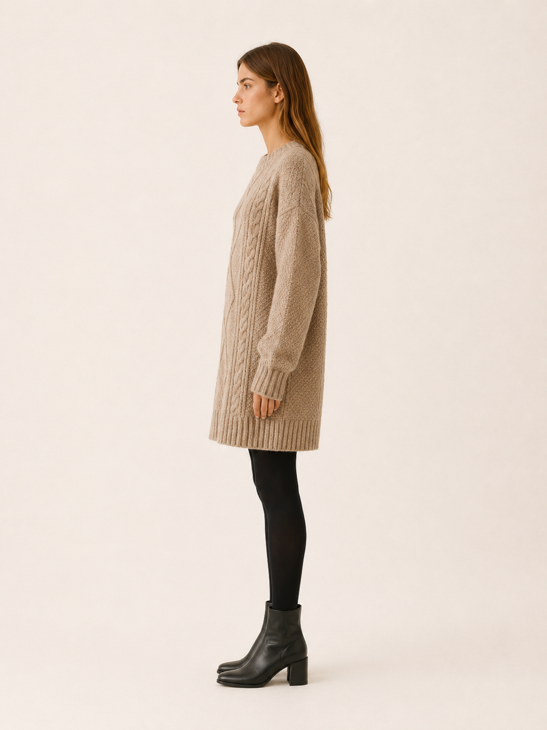 Ottilie | Sweater Dress with Round Neck and Textured Detail