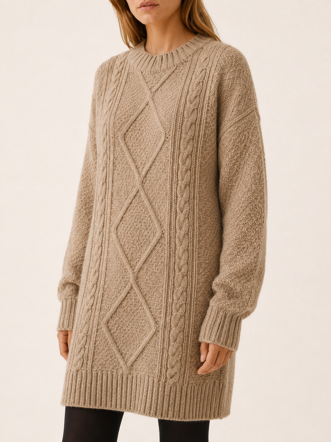 Ottilie | Sweater Dress with Round Neck and Textured Detail