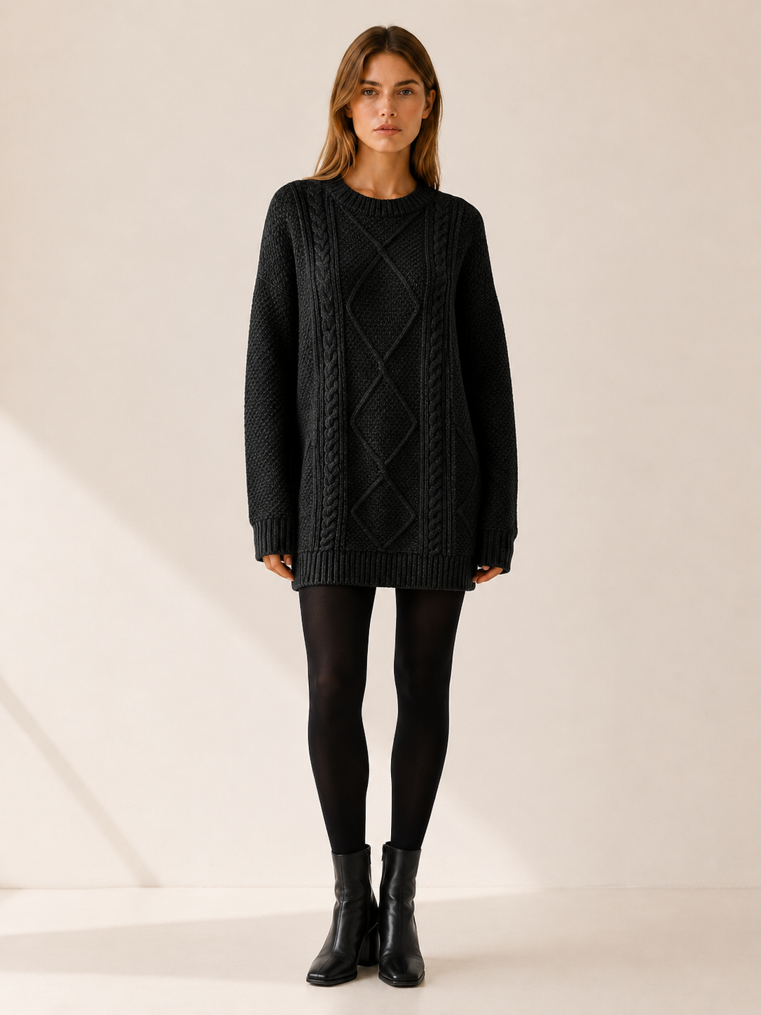 Ottilie | Sweater Dress with Round Neck and Textured Detail
