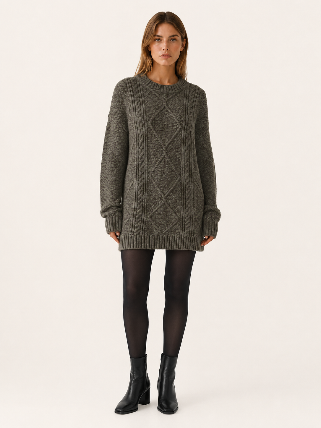 Ottilie | Sweater Dress with Round Neck and Textured Detail