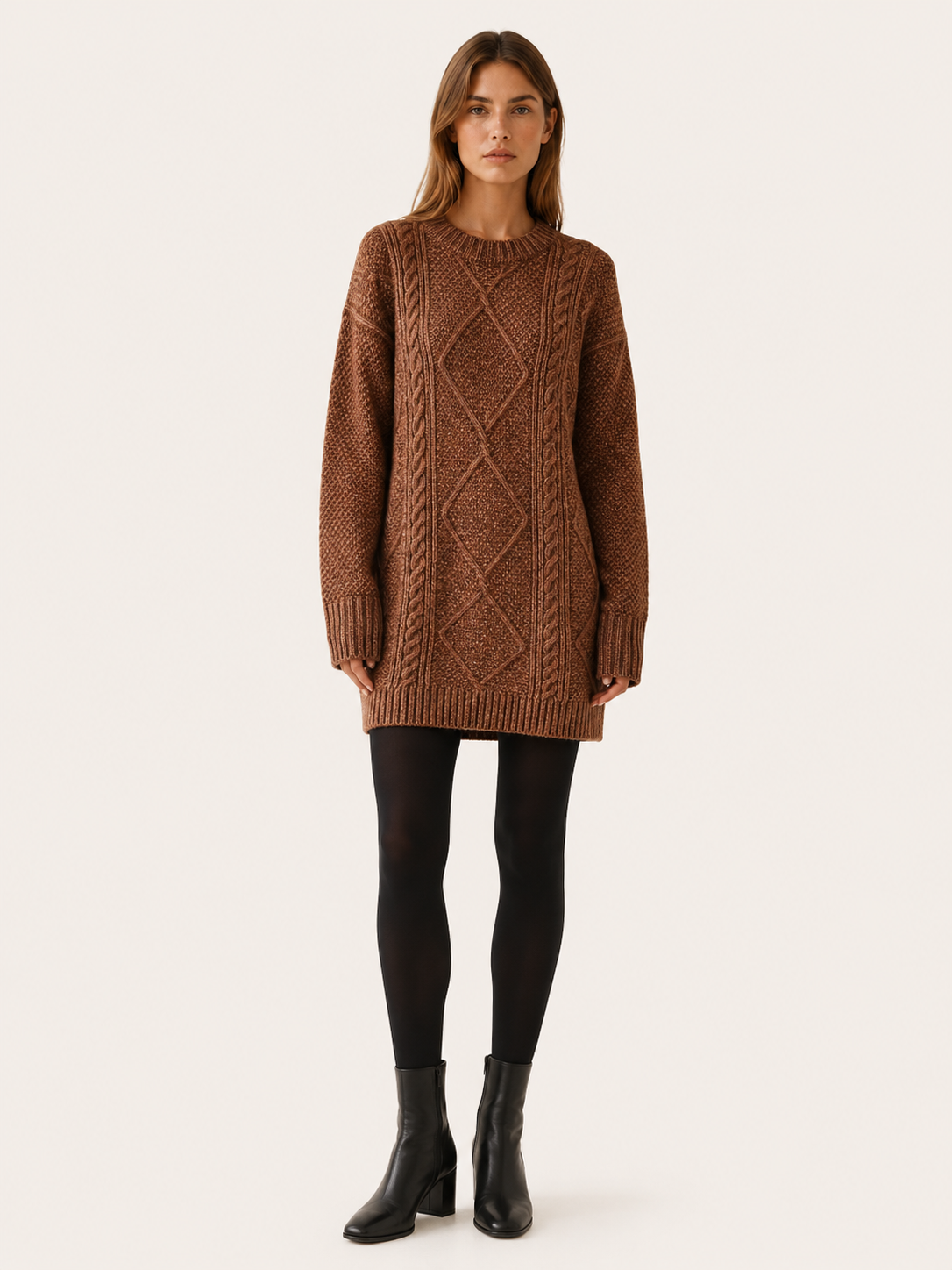 Ottilie | Sweater Dress with Round Neck and Textured Detail