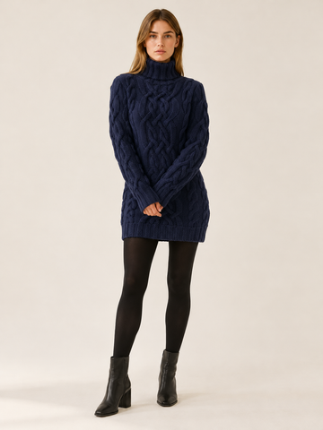 Ottiliee | Women's Turtleneck Cable Knit Mini Sweater Dress Winter