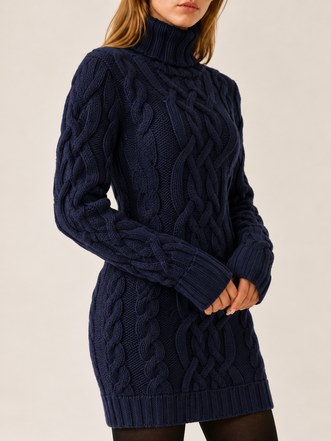 Ottiliee | Women's Turtleneck Cable Knit Mini Sweater Dress Winter