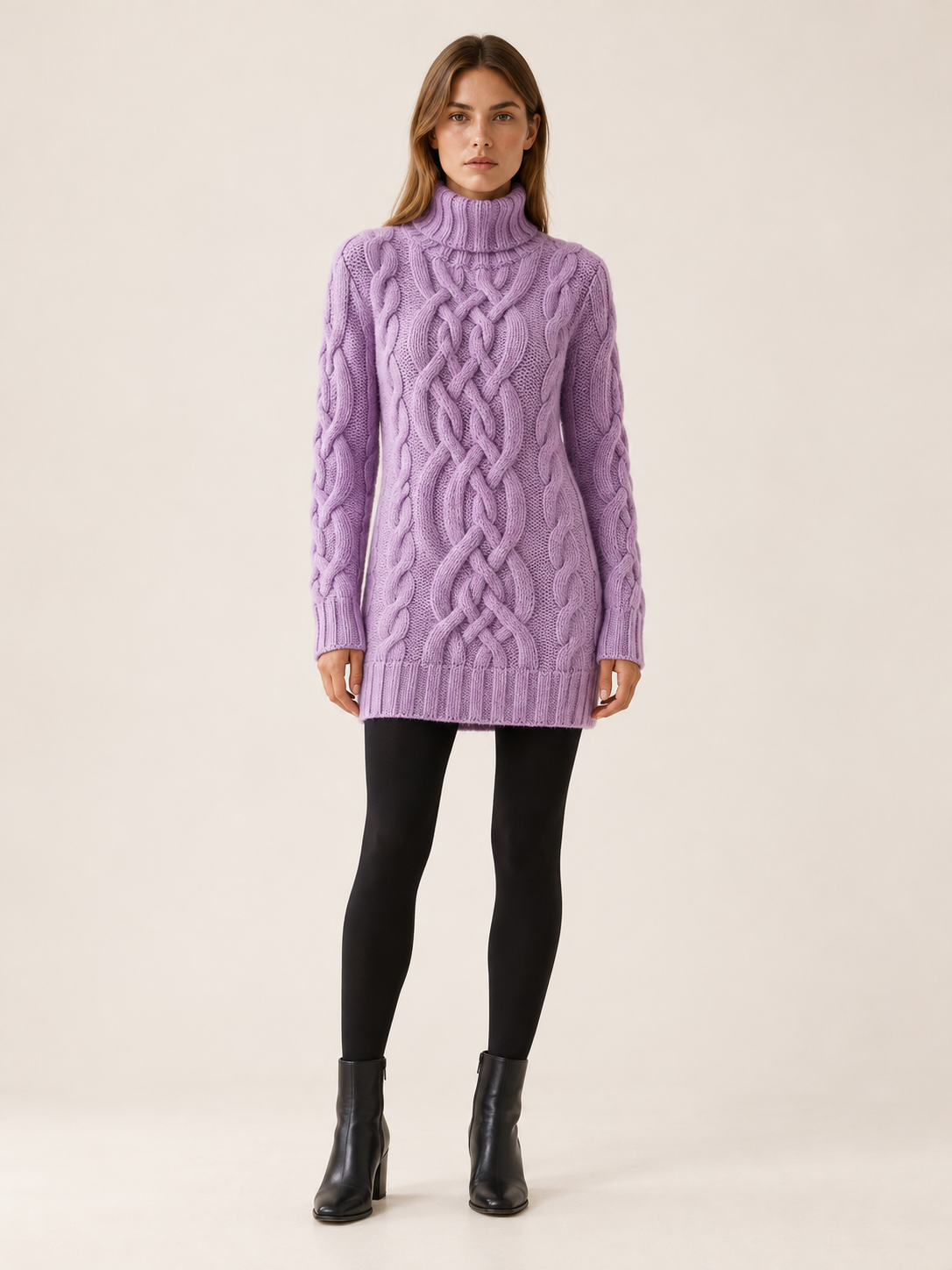 Ottiliee | Women's Turtleneck Cable Knit Mini Sweater Dress Winter