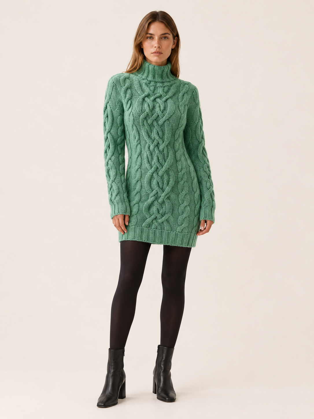 Ottiliee | Women's Turtleneck Cable Knit Mini Sweater Dress Winter