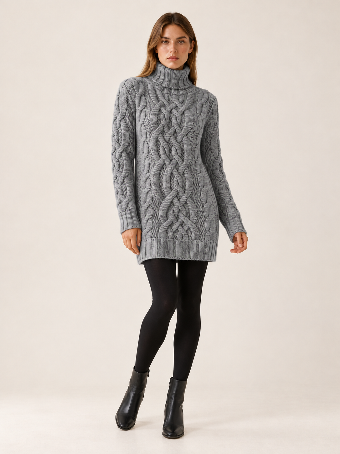 Ottiliee | Women's Turtleneck Cable Knit Mini Sweater Dress Winter