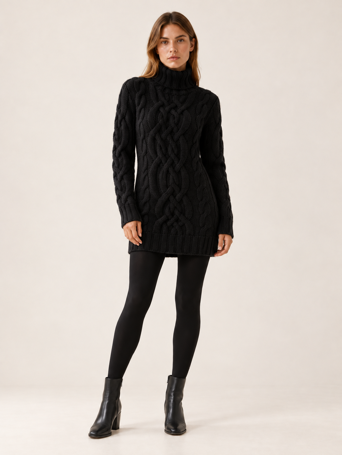 Ottiliee | Women's Turtleneck Cable Knit Mini Sweater Dress Winter