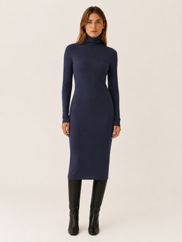 Pamela | Women's Ribbed Midi Dress with Turtleneck