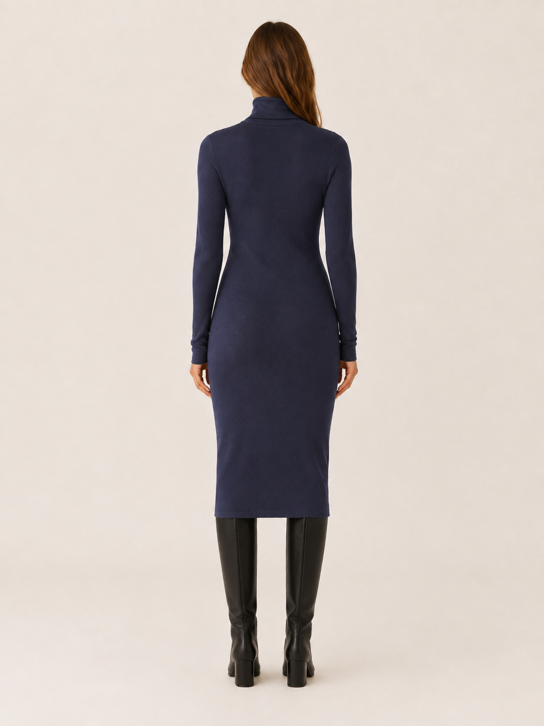 Pamela | Women's Ribbed Midi Dress with Turtleneck