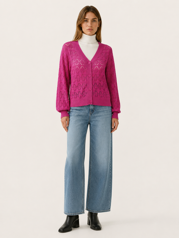 Phoebe | V-Neck Cardigan with Openwork Detail and Button Front