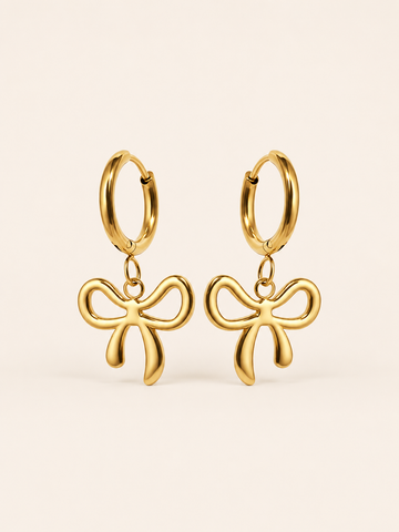 Quenby | Bow Hoop Earrings with Drop Charm