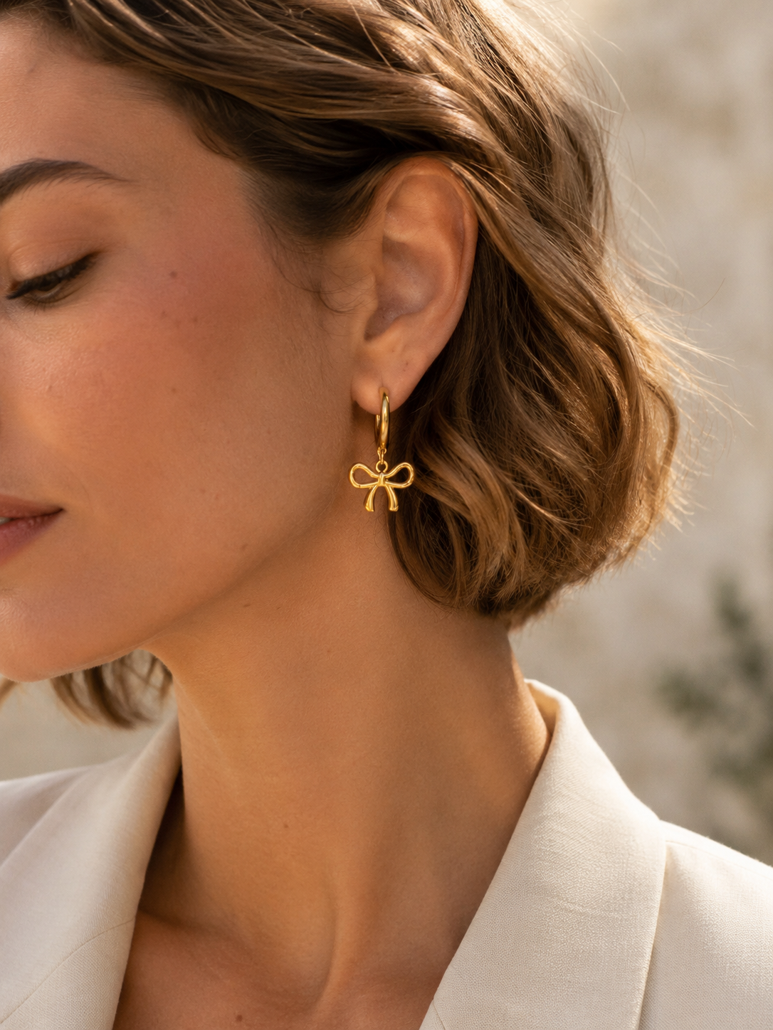 Quenby | Bow Hoop Earrings with Drop Charm