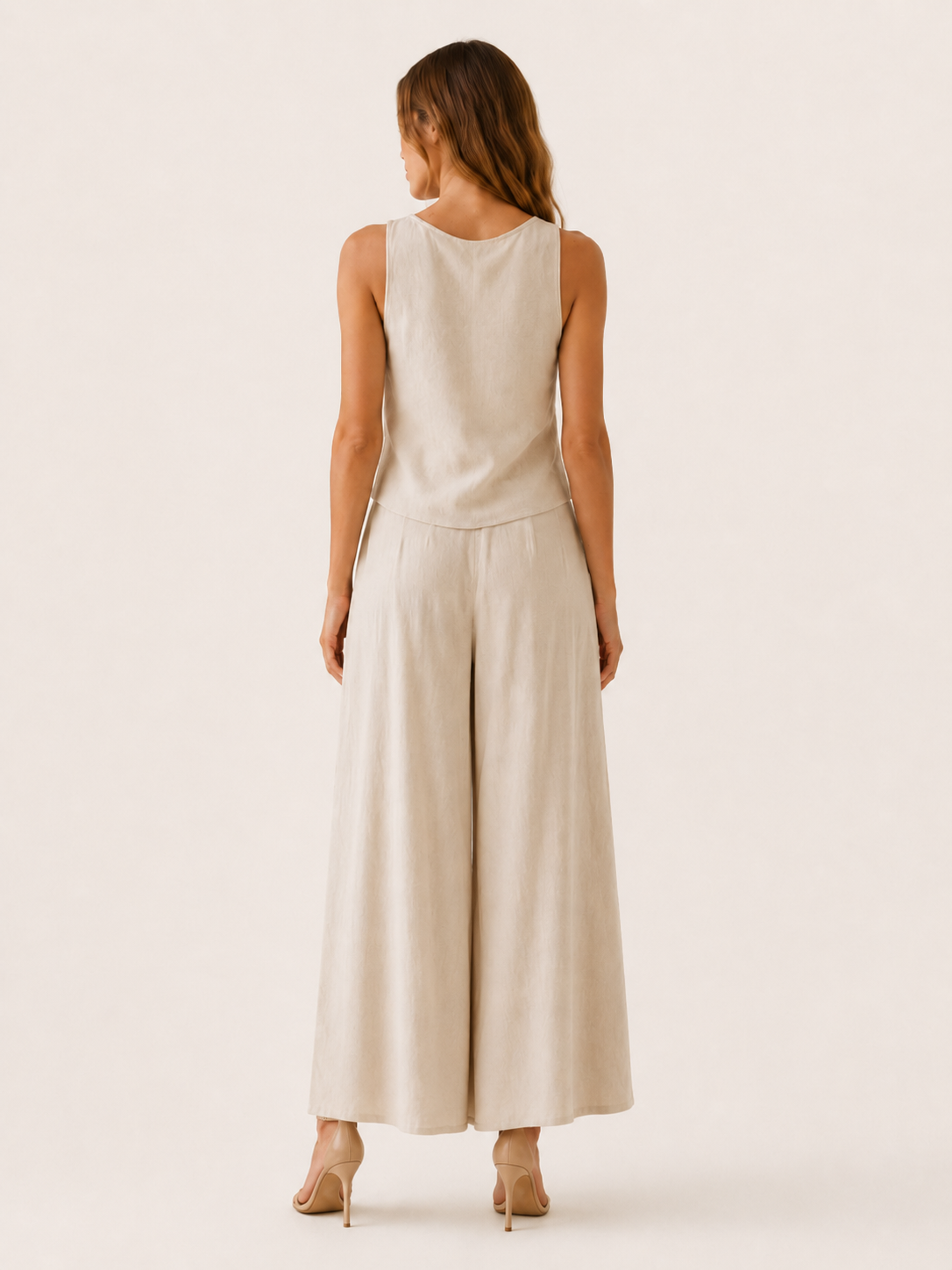 Quilla | Wide Leg Two-Piece Set with Crop Top Side Slit Trousers