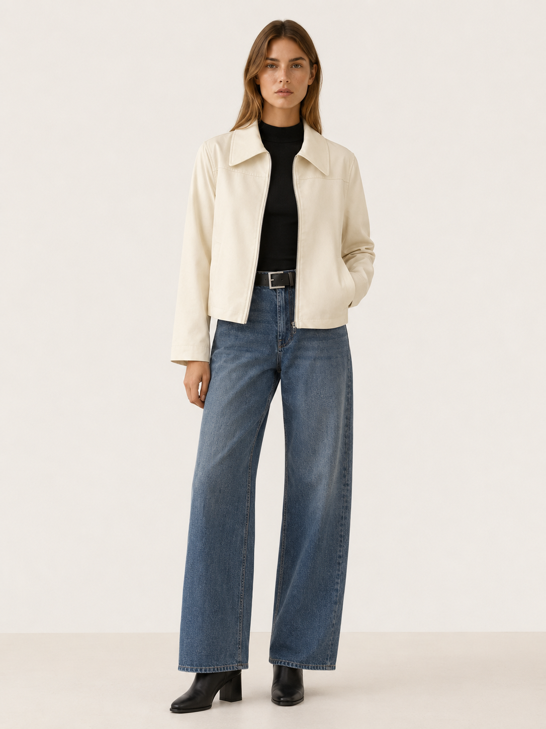 Quinn | Biker Jacket with Zip Front and Pointed Collar