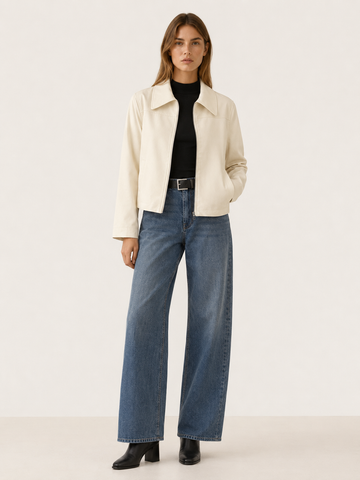Quinn | Biker Jacket with Zip Front and Pointed Collar