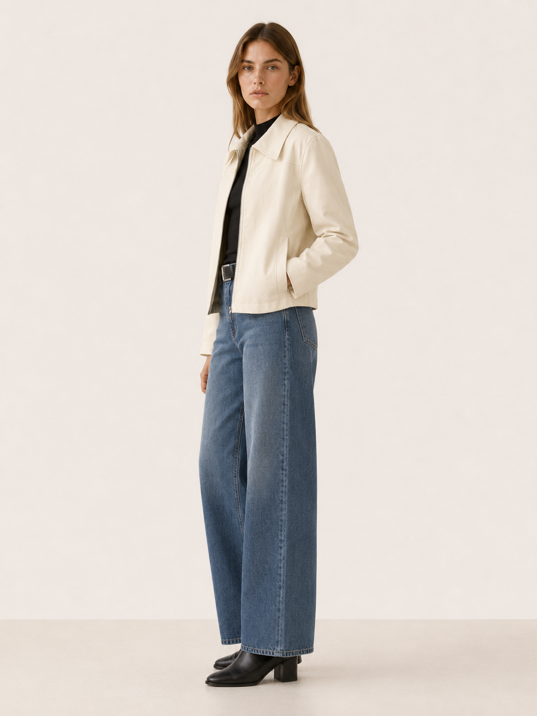 Quinn | Biker Jacket with Zip Front and Pointed Collar