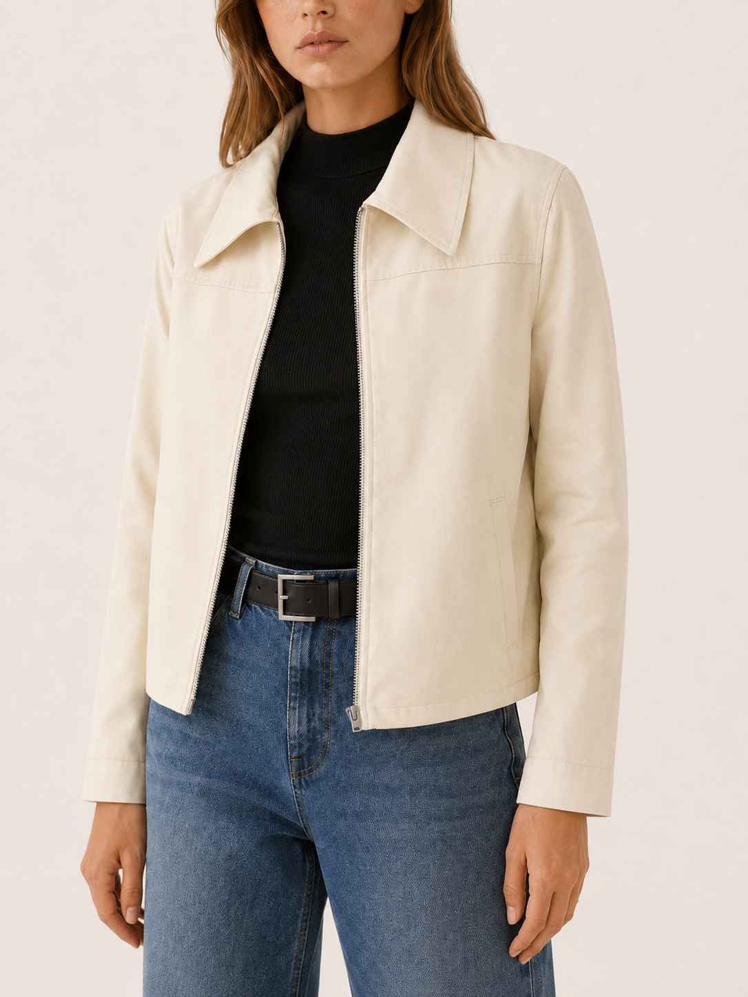 Quinn | Biker Jacket with Zip Front and Pointed Collar