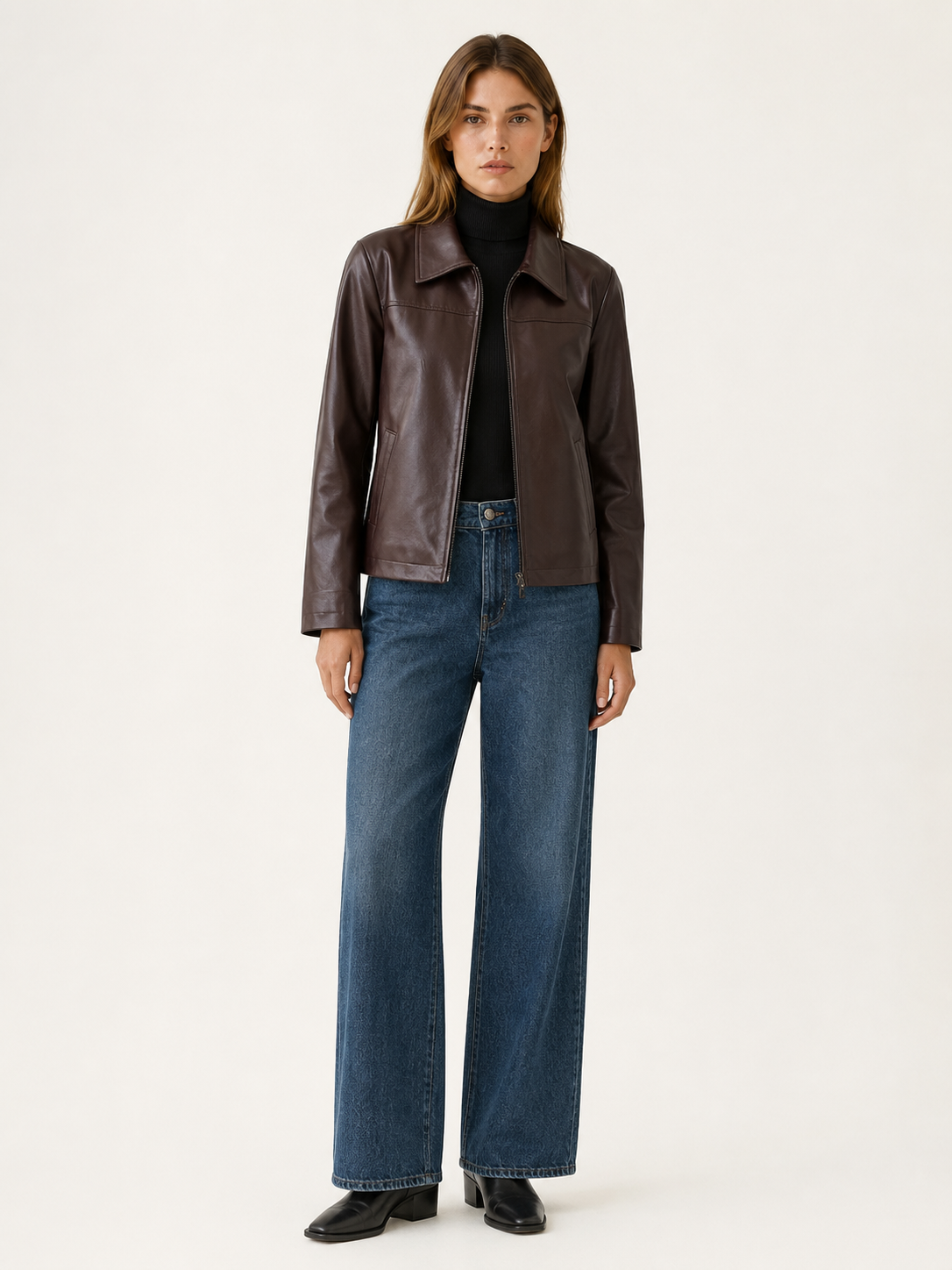 Quinn | Biker Jacket with Zip Front and Pointed Collar