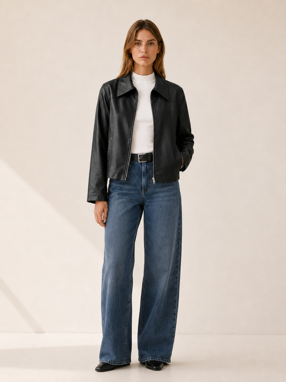 Quinn | Biker Jacket with Zip Front and Pointed Collar