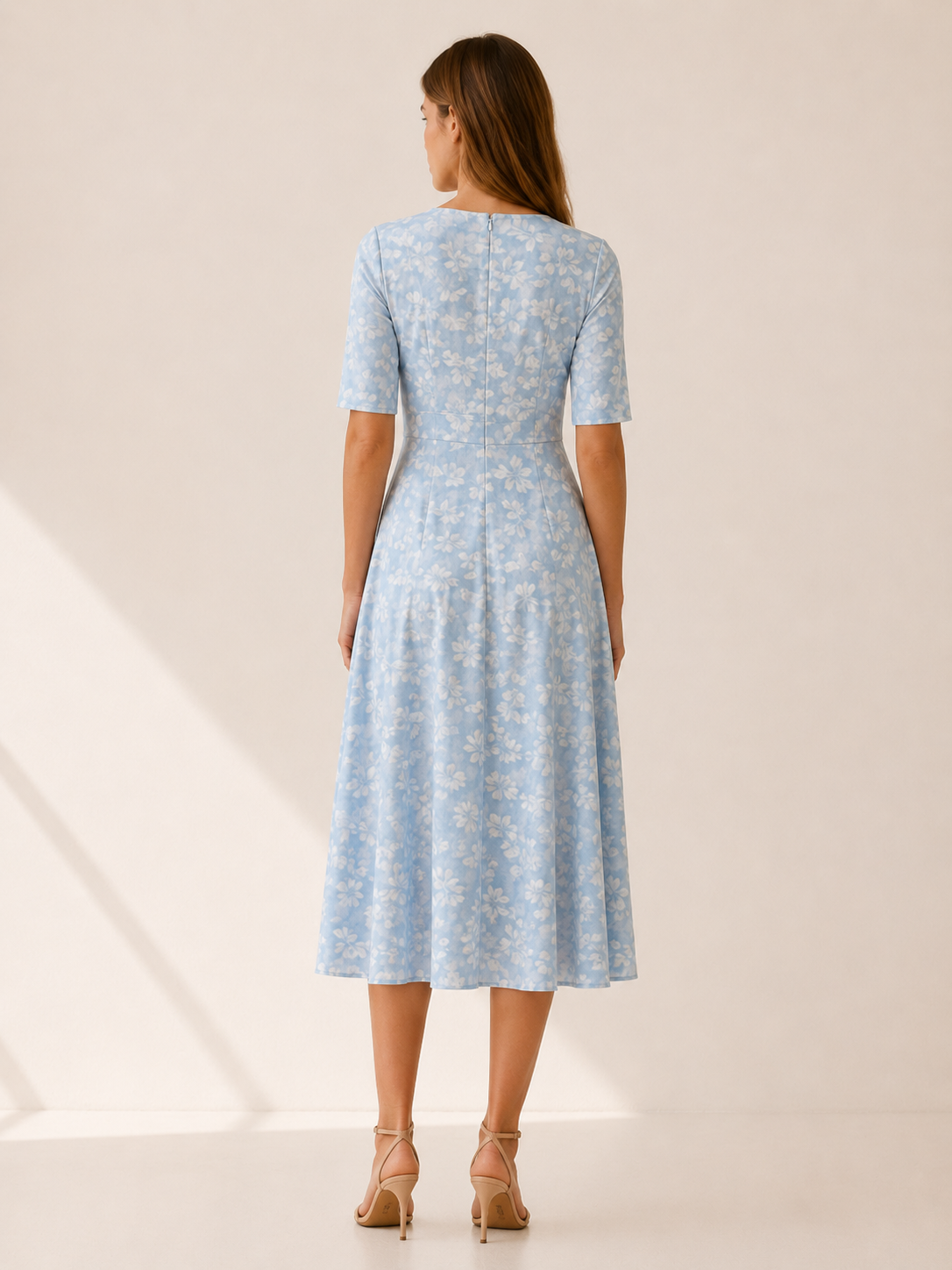 Raina | Floral Midi Dress with V Neck and Side Pockets