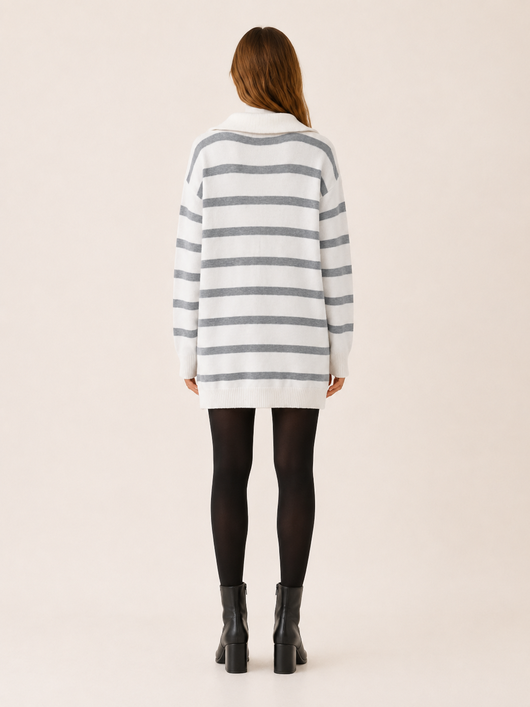 Ravessia | Sweater Dress with Quarter Zip and Striped Detail