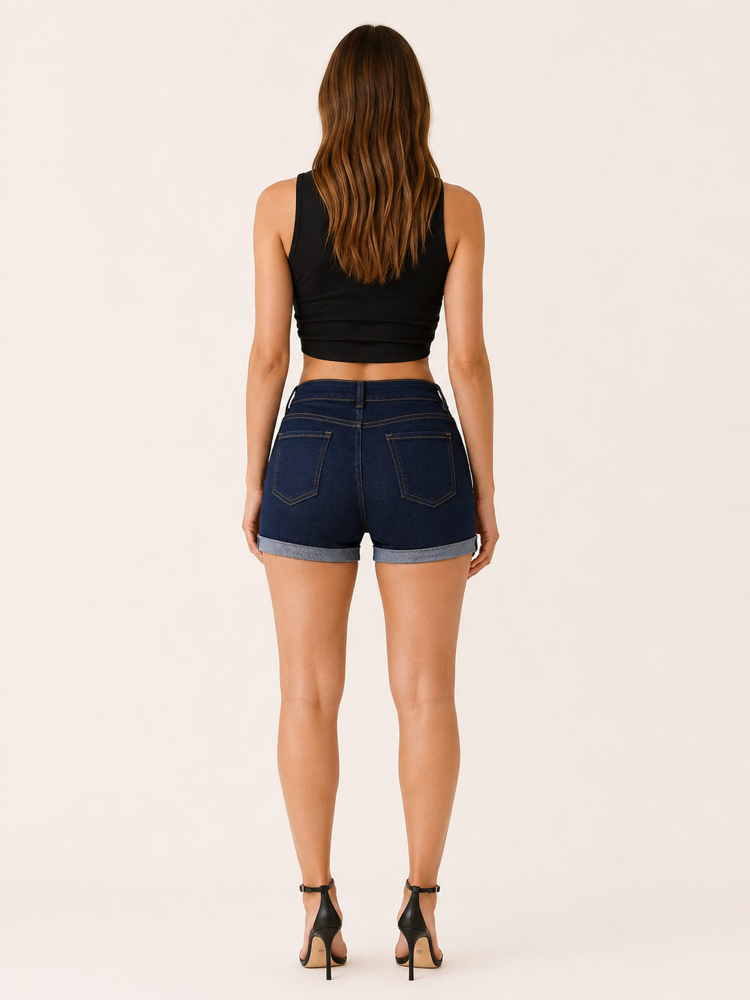 Renee | Denim Shorts with High Waist Cuffed Hem