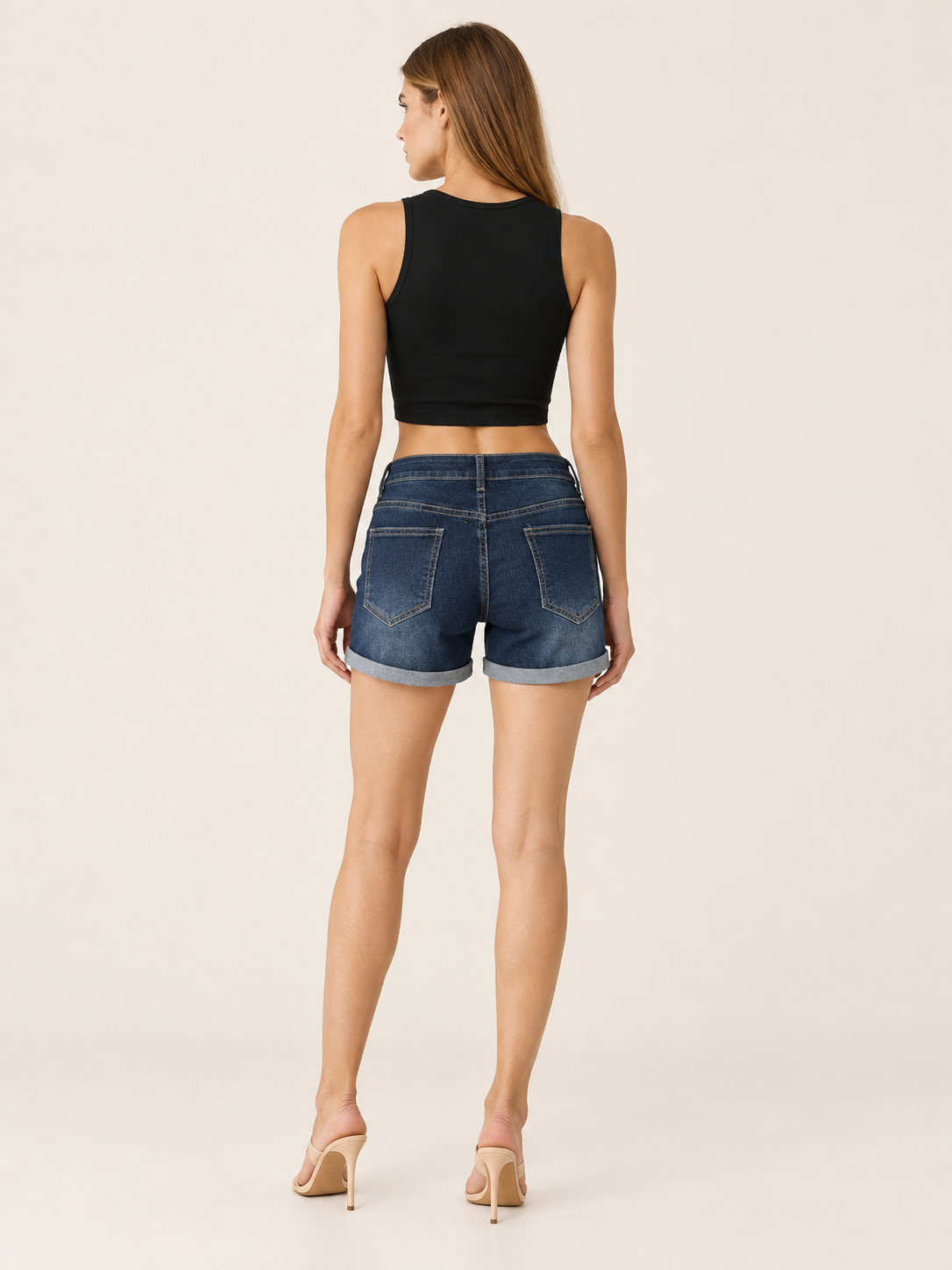 Renee | Denim Shorts with High Waist Cuffed Hem