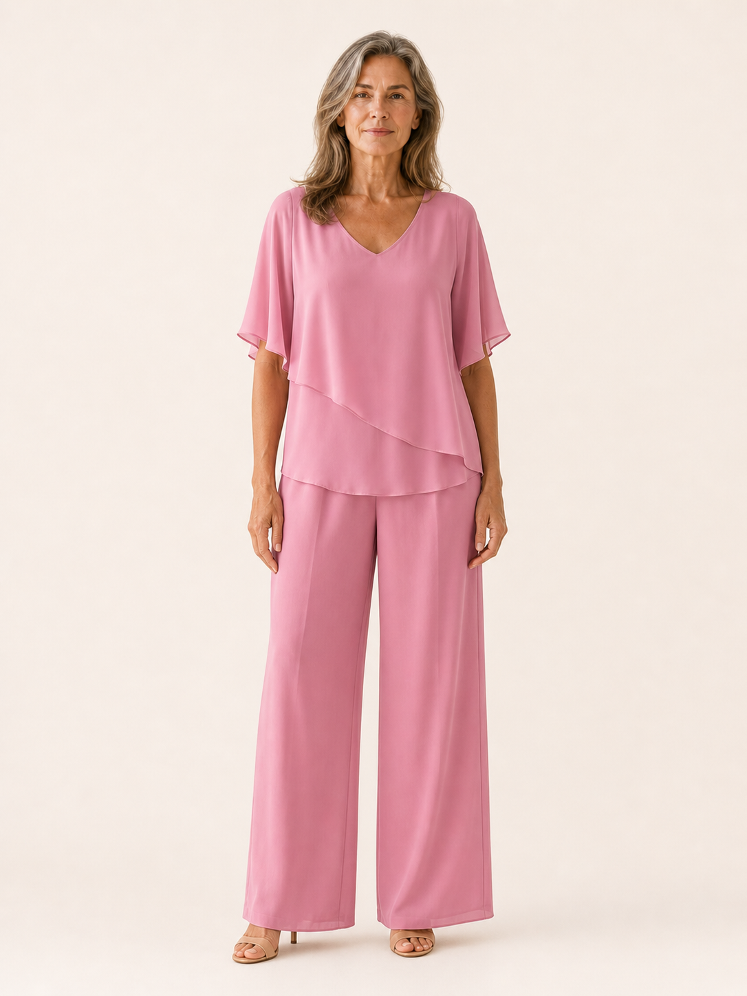 Renelle | Two Piece Trouser Set with Batwing Top