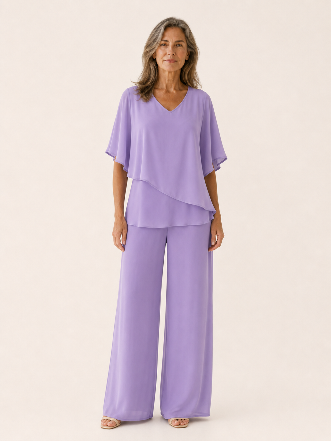 Renelle | Two Piece Trouser Set with Batwing Top