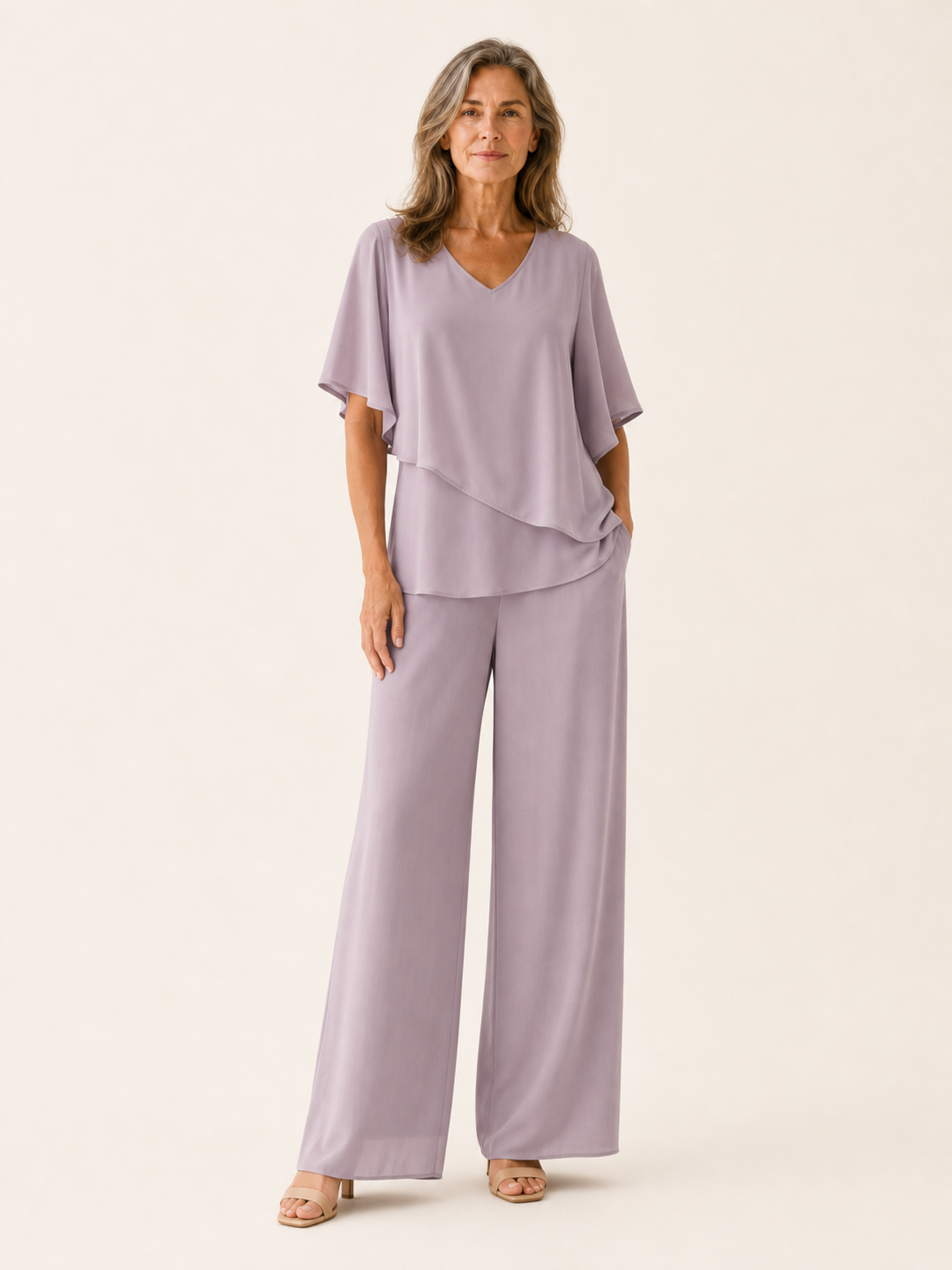 Renelle | Two Piece Trouser Set with Batwing Top
