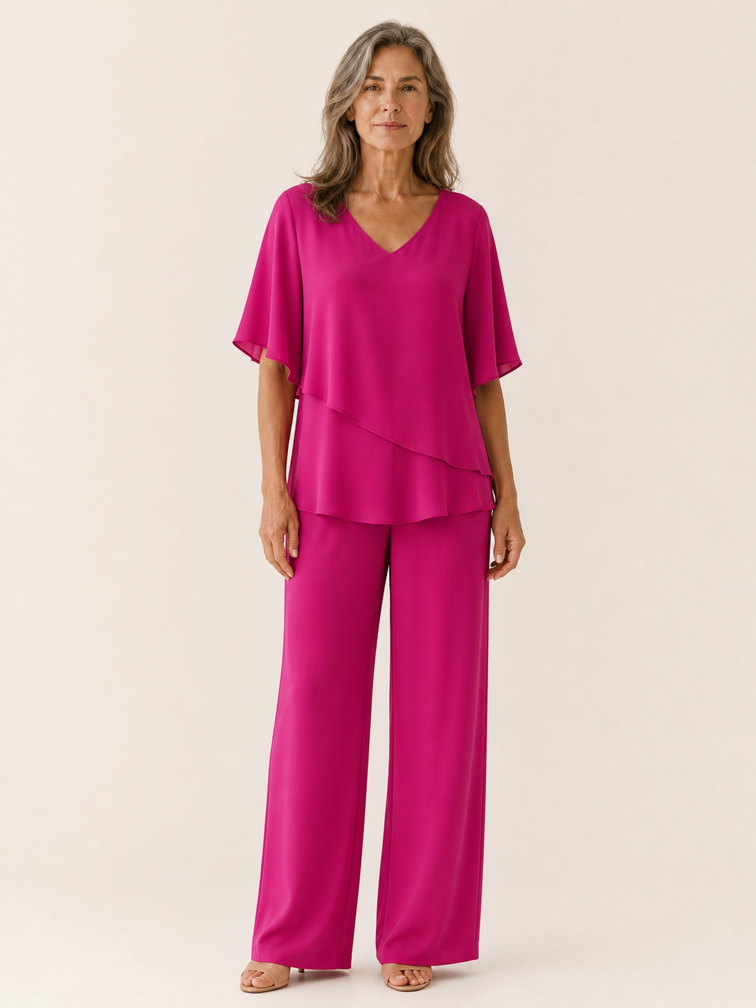 Renelle | Two Piece Trouser Set with Batwing Top
