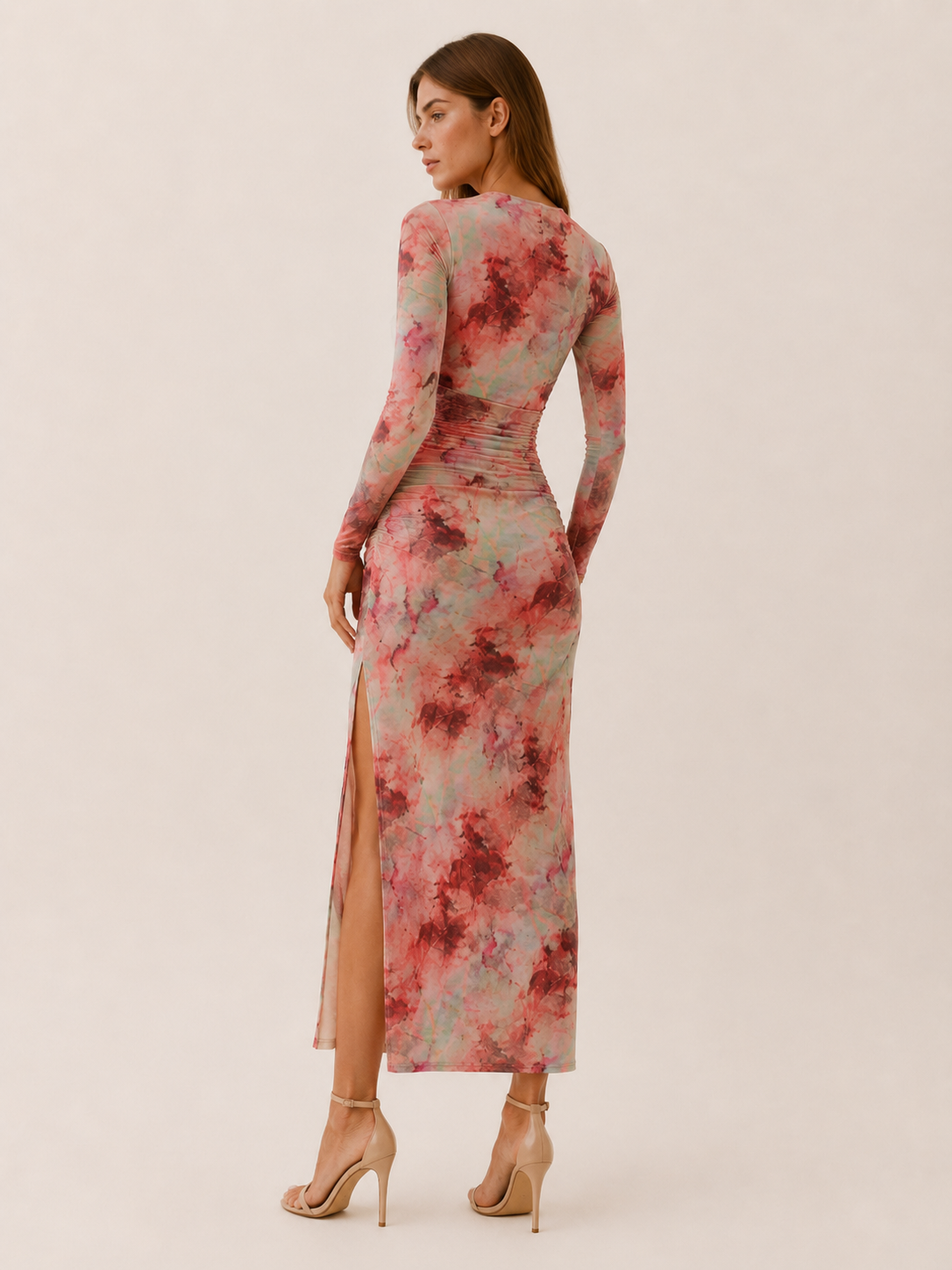 Rhaina | Tie-Dye Mesh Midi Dress with Long Sleeves