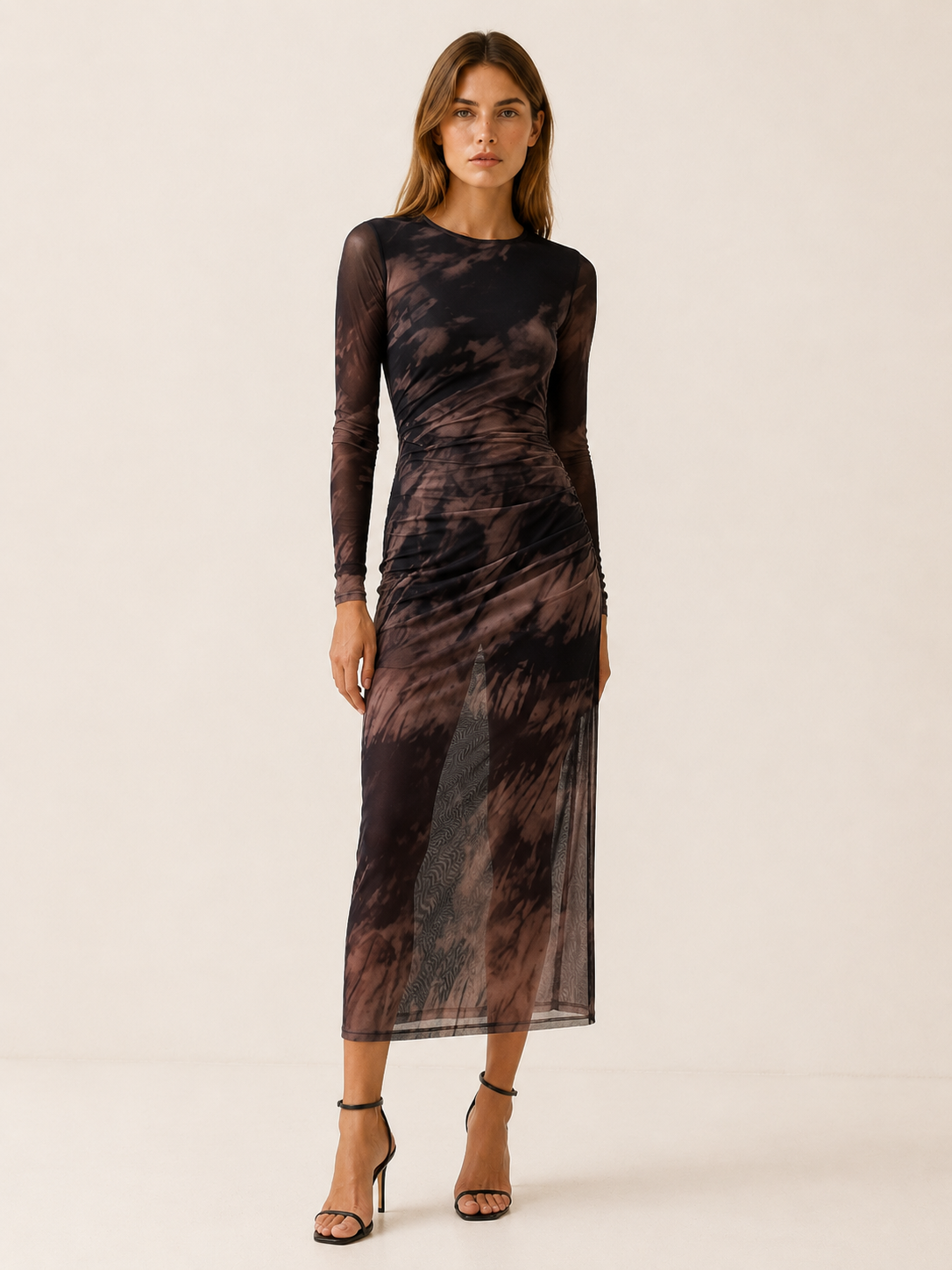 Rhaina | Tie-Dye Mesh Midi Dress with Long Sleeves