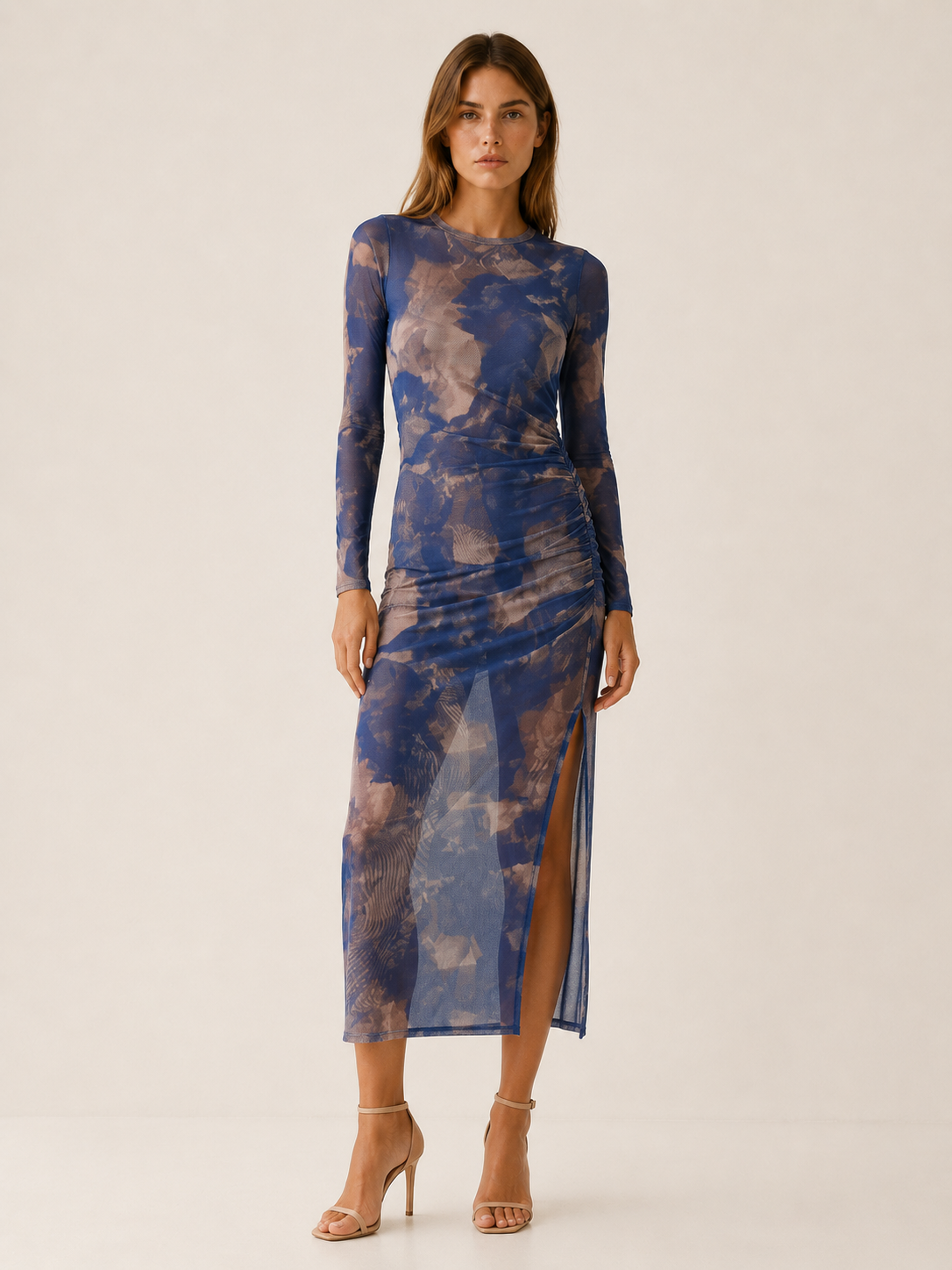 Rhaina | Tie-Dye Mesh Midi Dress with Long Sleeves