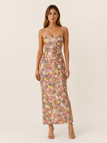 Rheva | Floral Maxi Dress with Sequin Detail Strappy Dress
