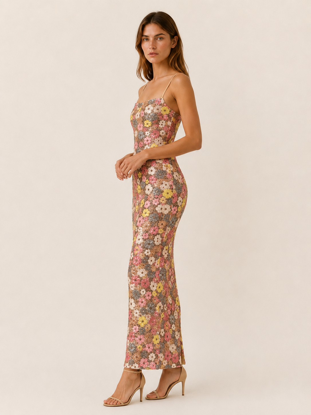 Rheva | Floral Maxi Dress with Sequin Detail Strappy Dress