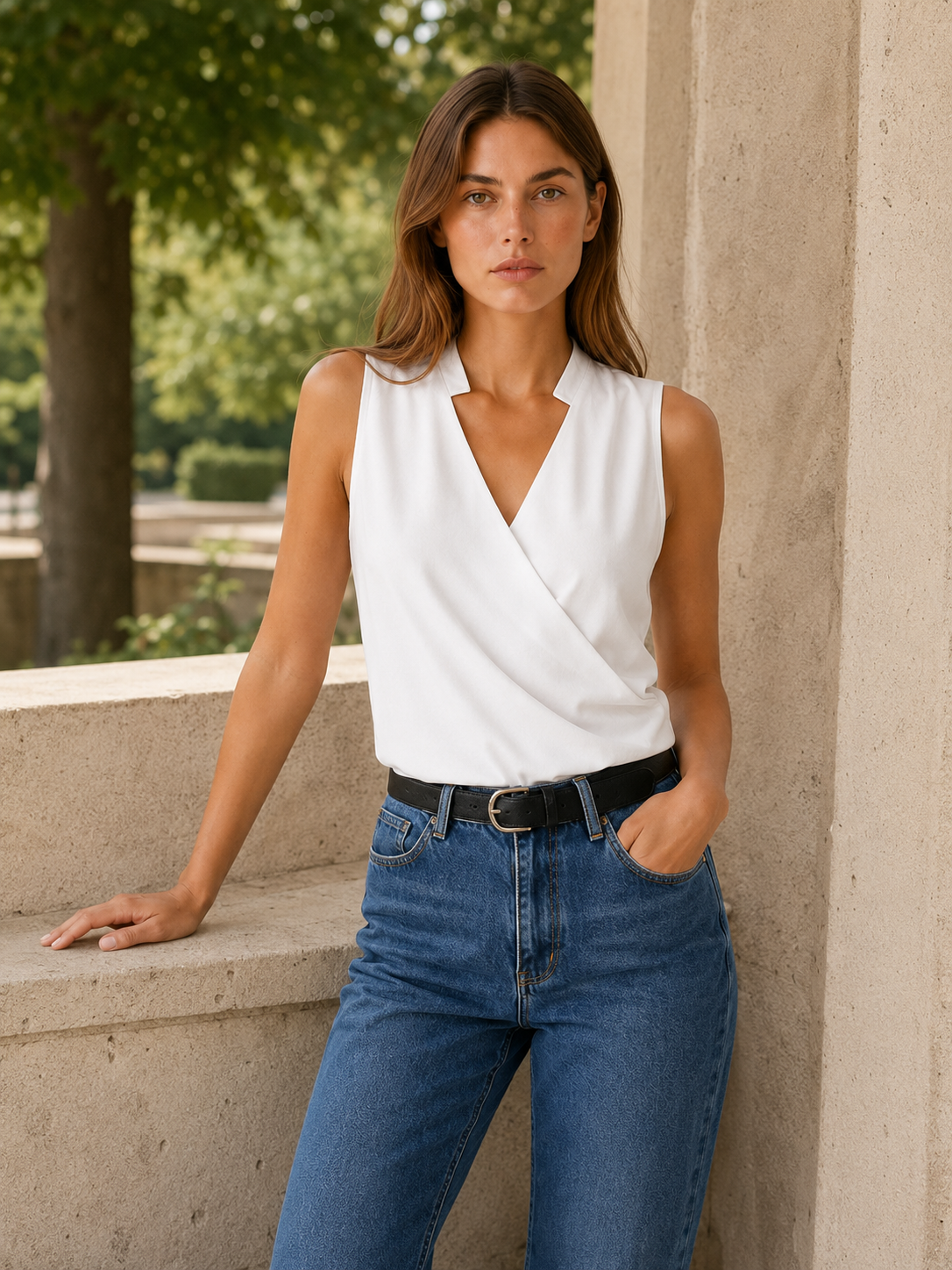 Rhiannon | Sleeveless Wrap Top with V-Neckline