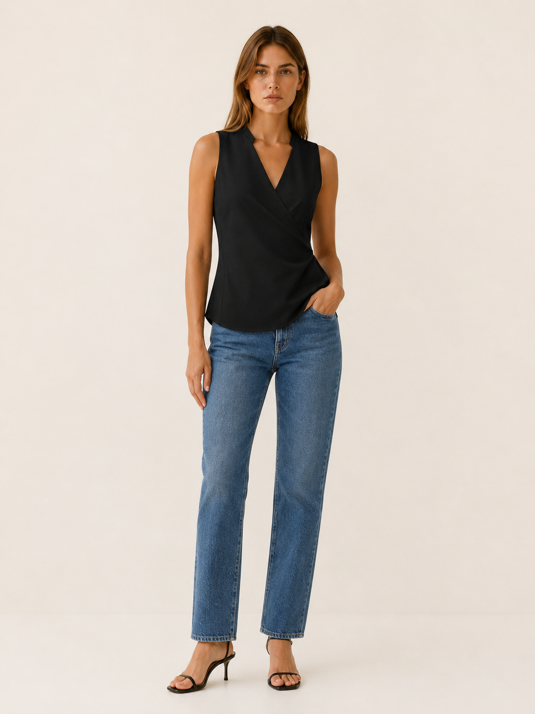 Rhiannon | Sleeveless Wrap Top with V-Neckline