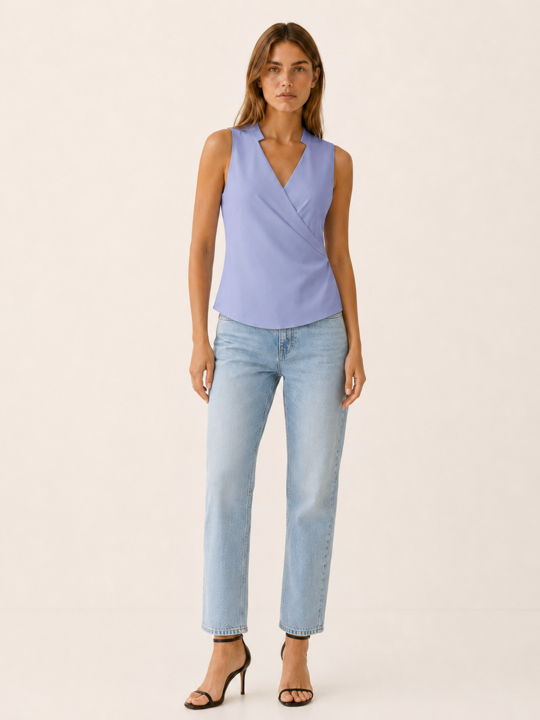 Rhiannon | Sleeveless Wrap Top with V-Neckline