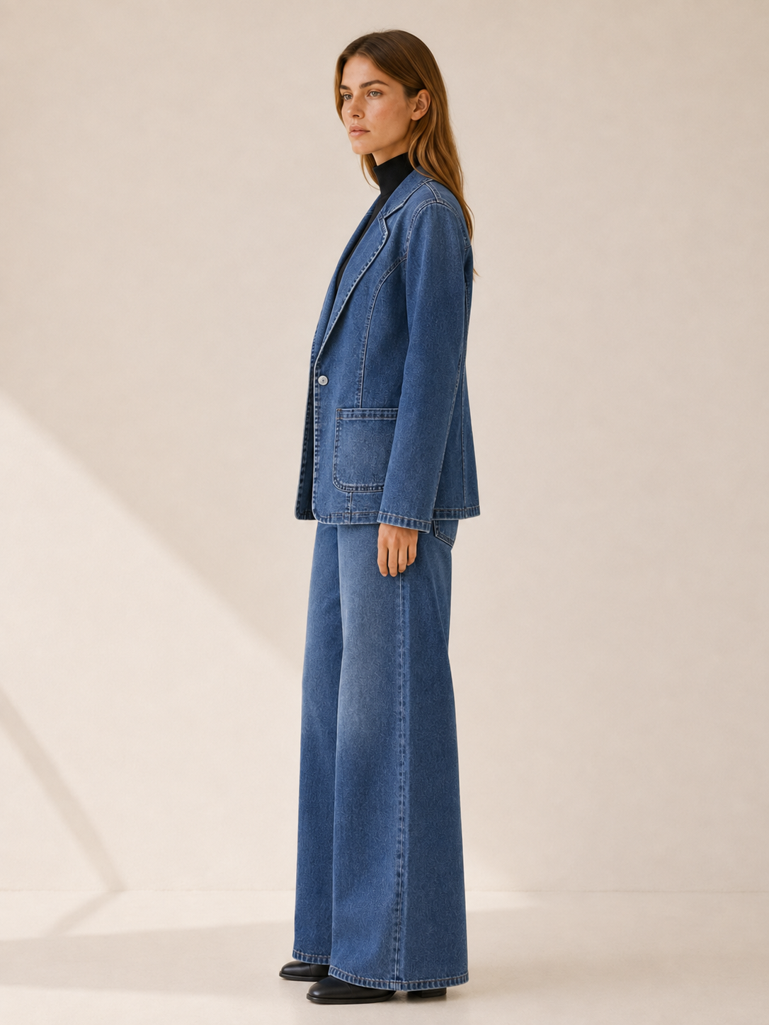 Rhoswen | Women's Notched Lapel Denim Jacket