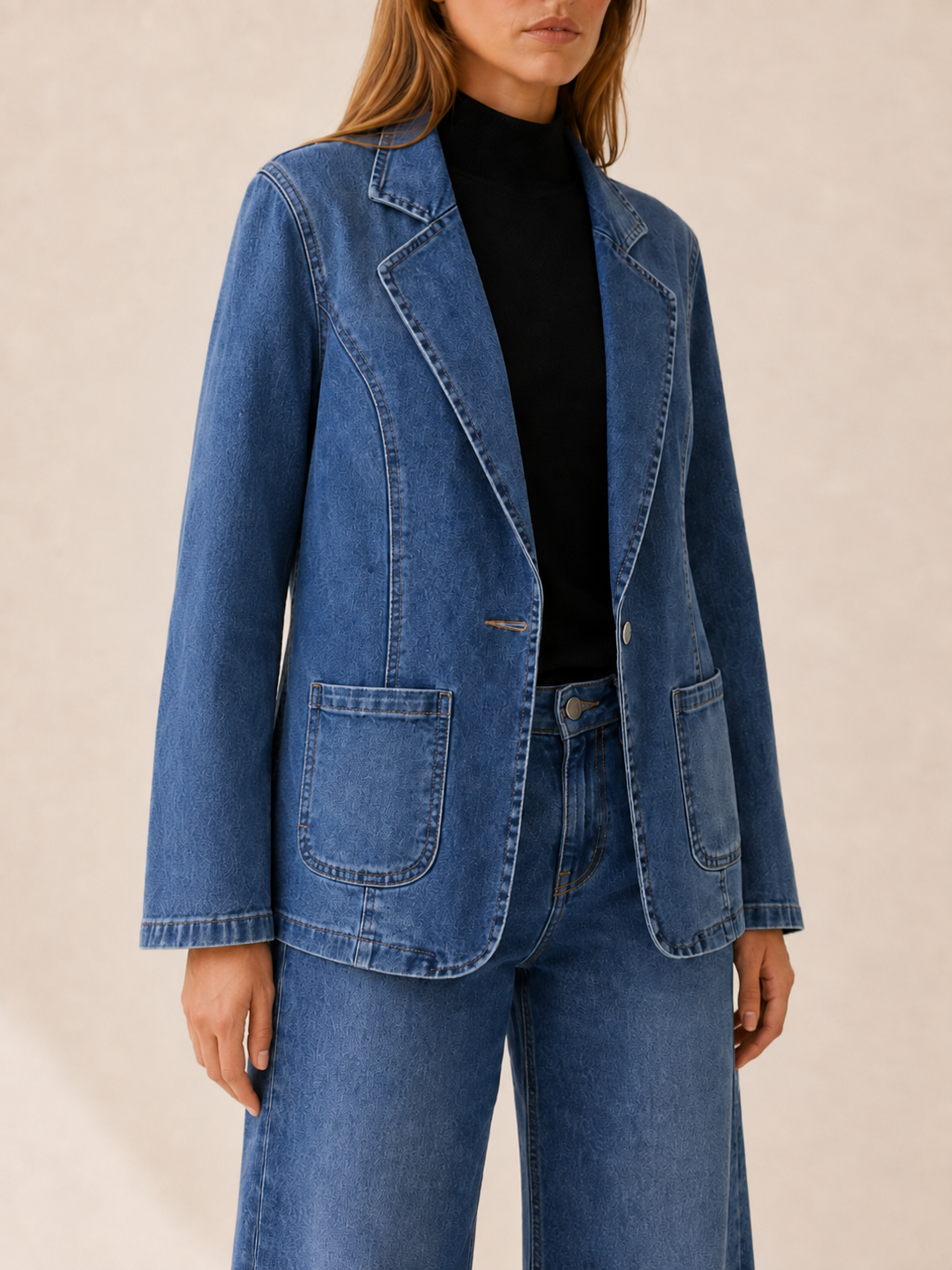Rhoswen | Women's Notched Lapel Denim Jacket