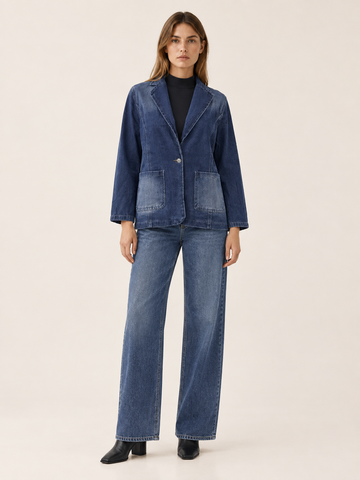Rhoswen | Women's Notched Lapel Denim Jacket