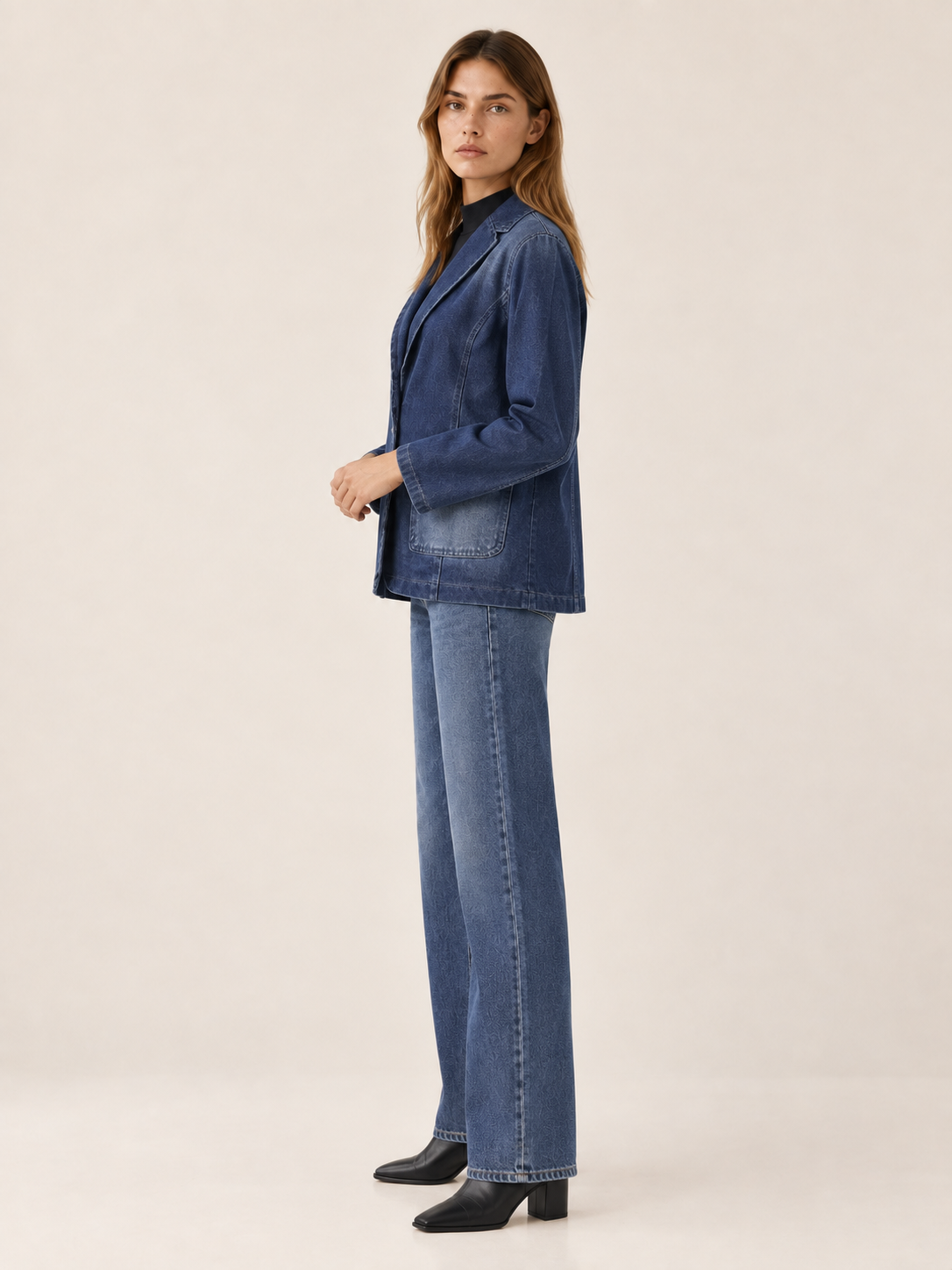 Rhoswen | Women's Notched Lapel Denim Jacket