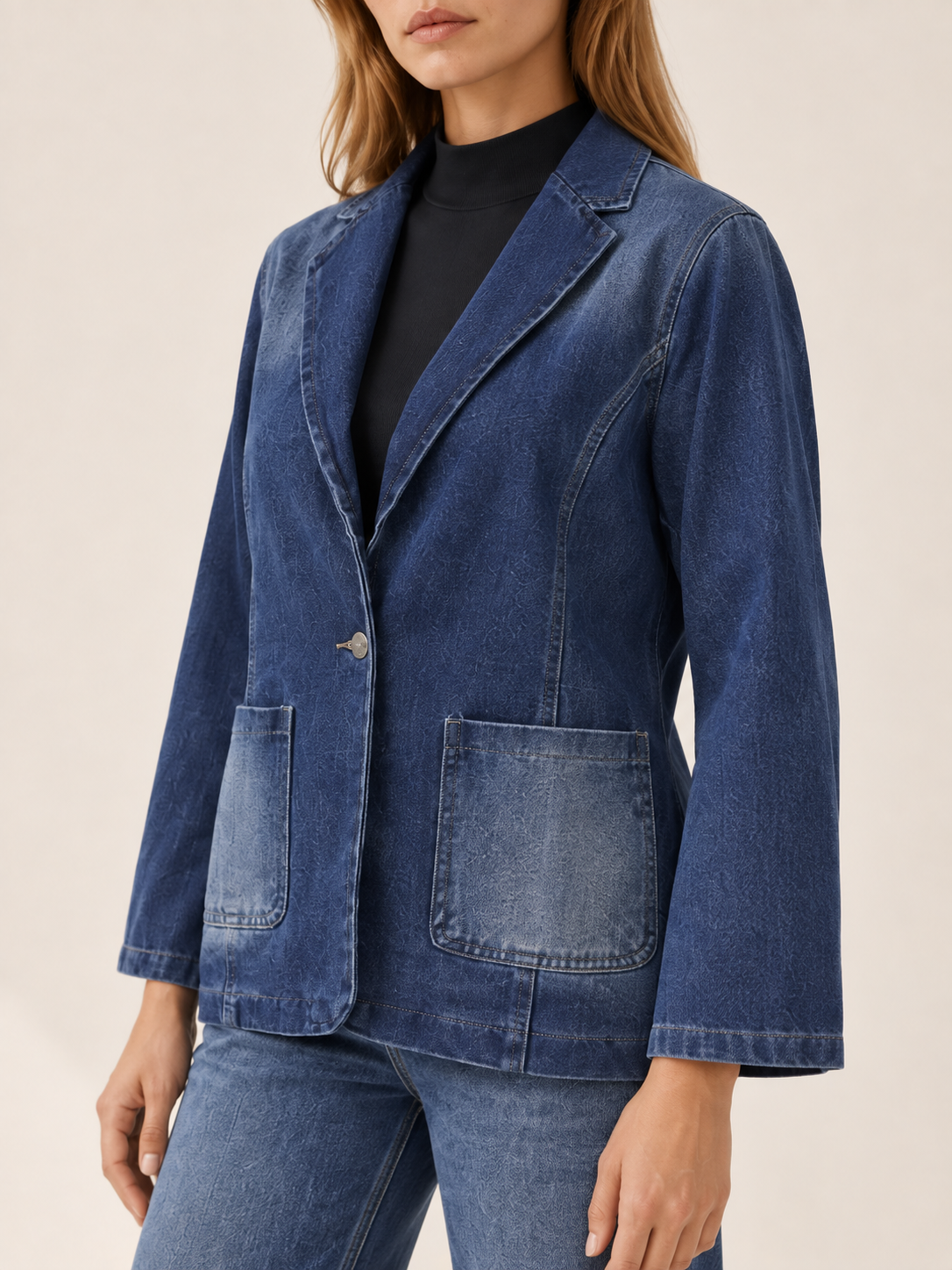 Rhoswen | Women's Notched Lapel Denim Jacket