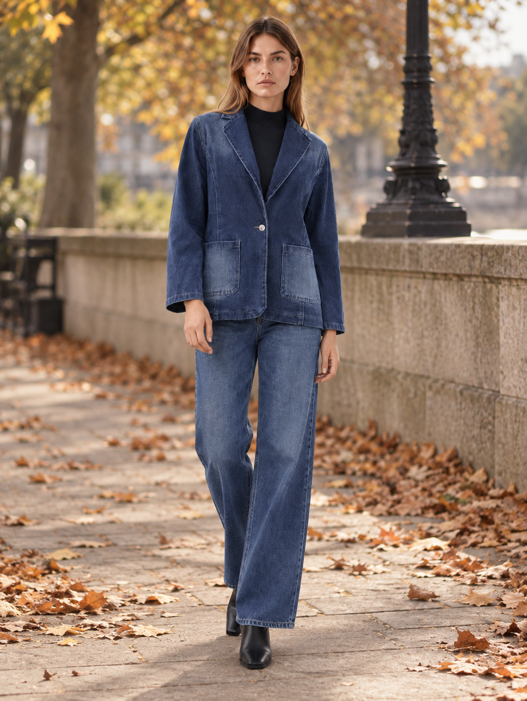 Rhoswen | Women's Notched Lapel Denim Jacket