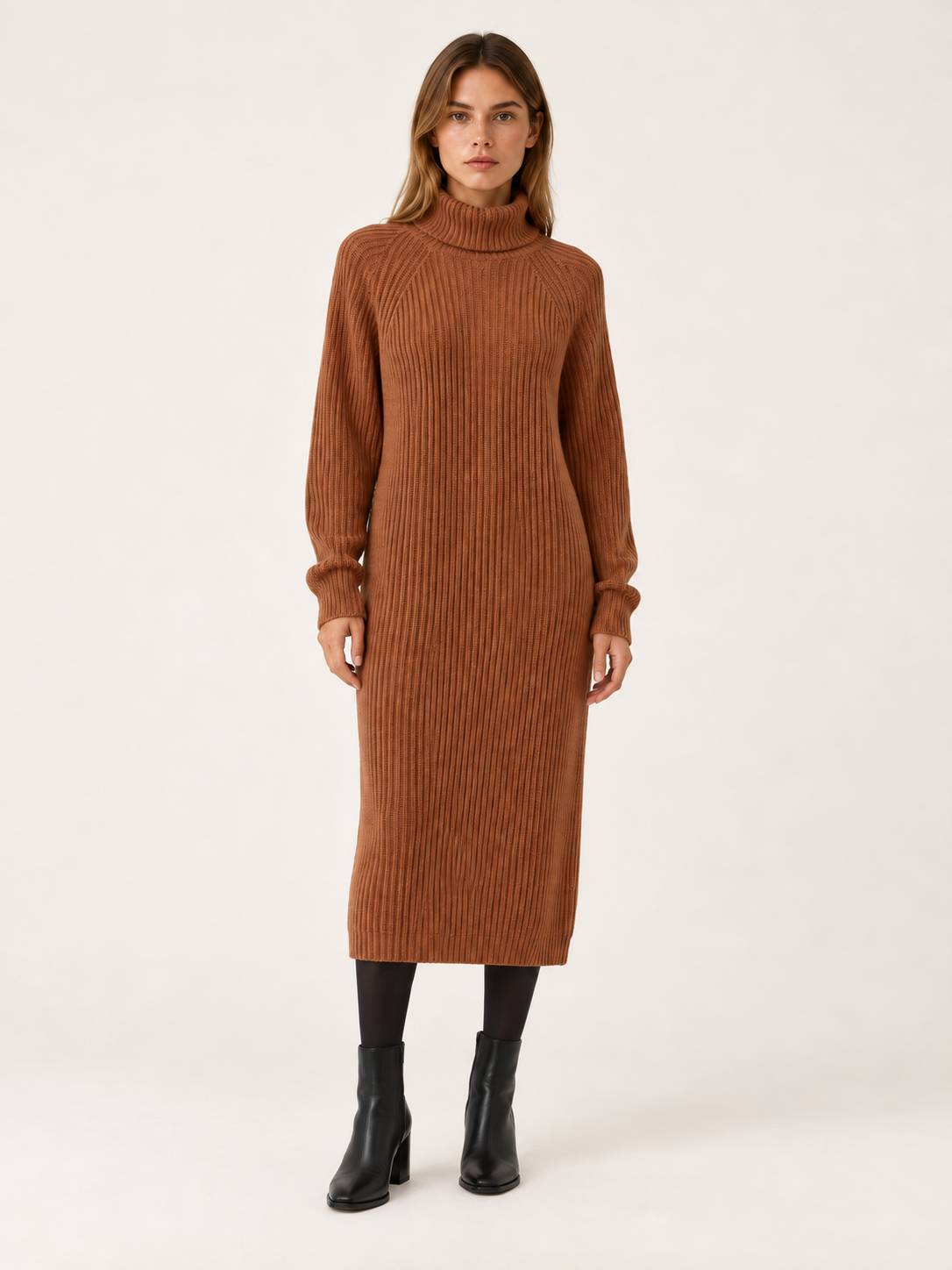 Rina | Women's Turtleneck Ribbed Knit Sweater Dress Fall