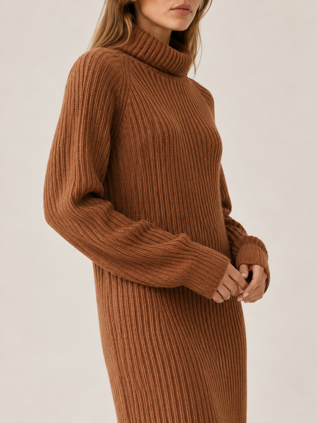 Rina | Women's Turtleneck Ribbed Knit Sweater Dress Fall